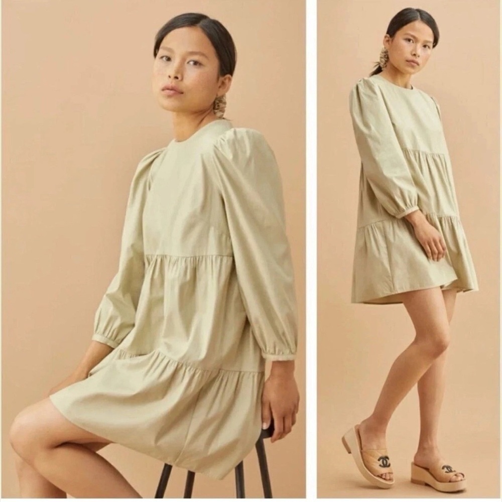 Reformation Beckett Women’s Light Green Tiered Long Sleeve Mini Dress Size XS